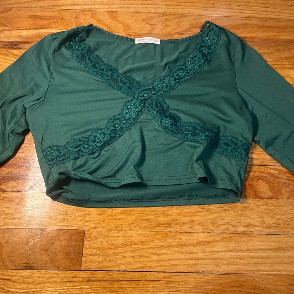 Green lace crop top